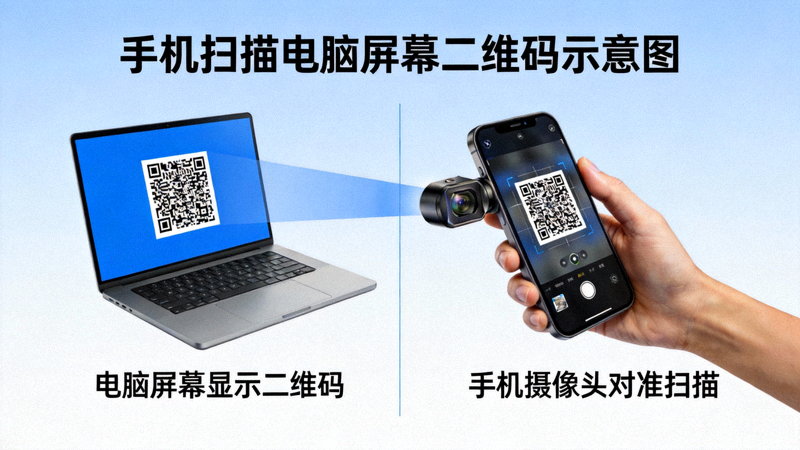 用手机扫描电脑屏幕上二维码的示意图
